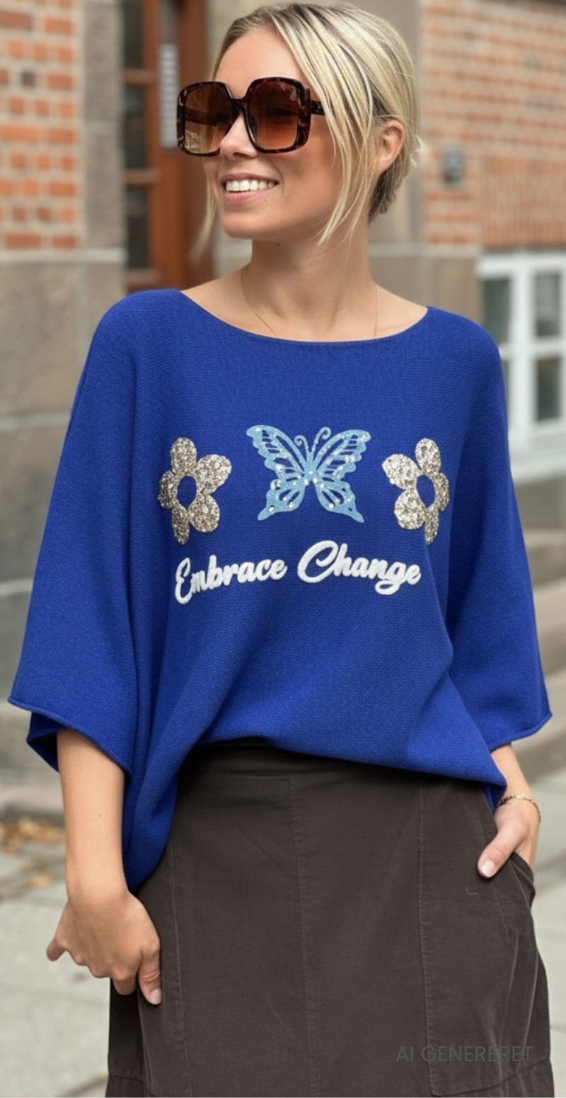 Lonnie strik med 3/4 ærmer og pailletter royal blue LikeLondon