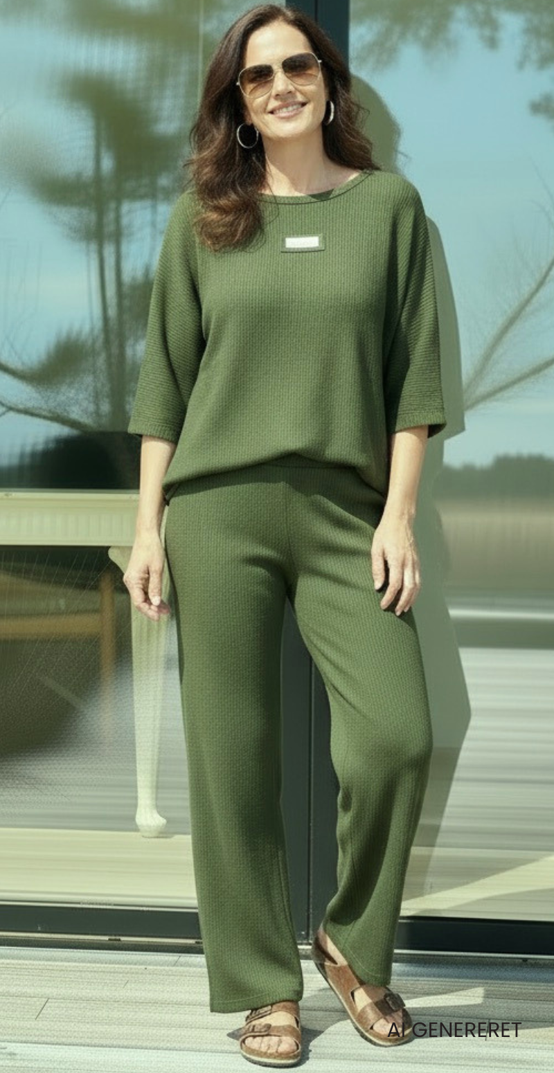 Tessie sæt med struktur og logo fortil bluse og bukser militare LikeLondon