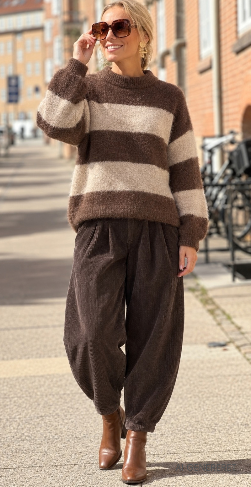 Viva uldstrik med brede striber brun/beige LikeLondon