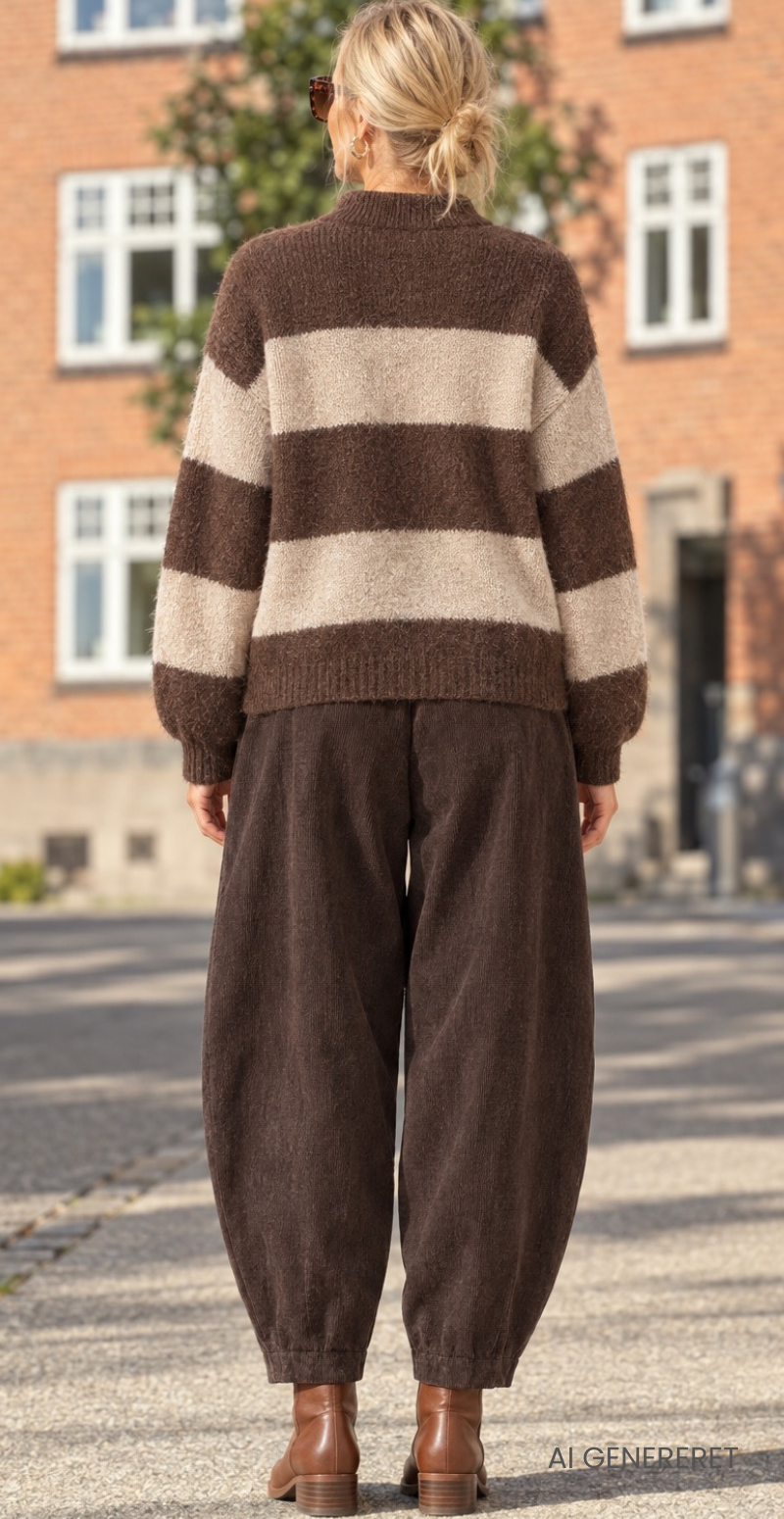 Viva uldstrik med brede striber brun/beige LikeLondon
