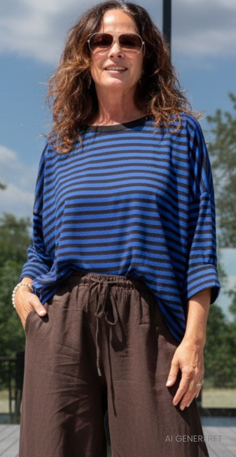 Zenia bluse med lange ærmer og striber old brown/bao blue LikeLondon