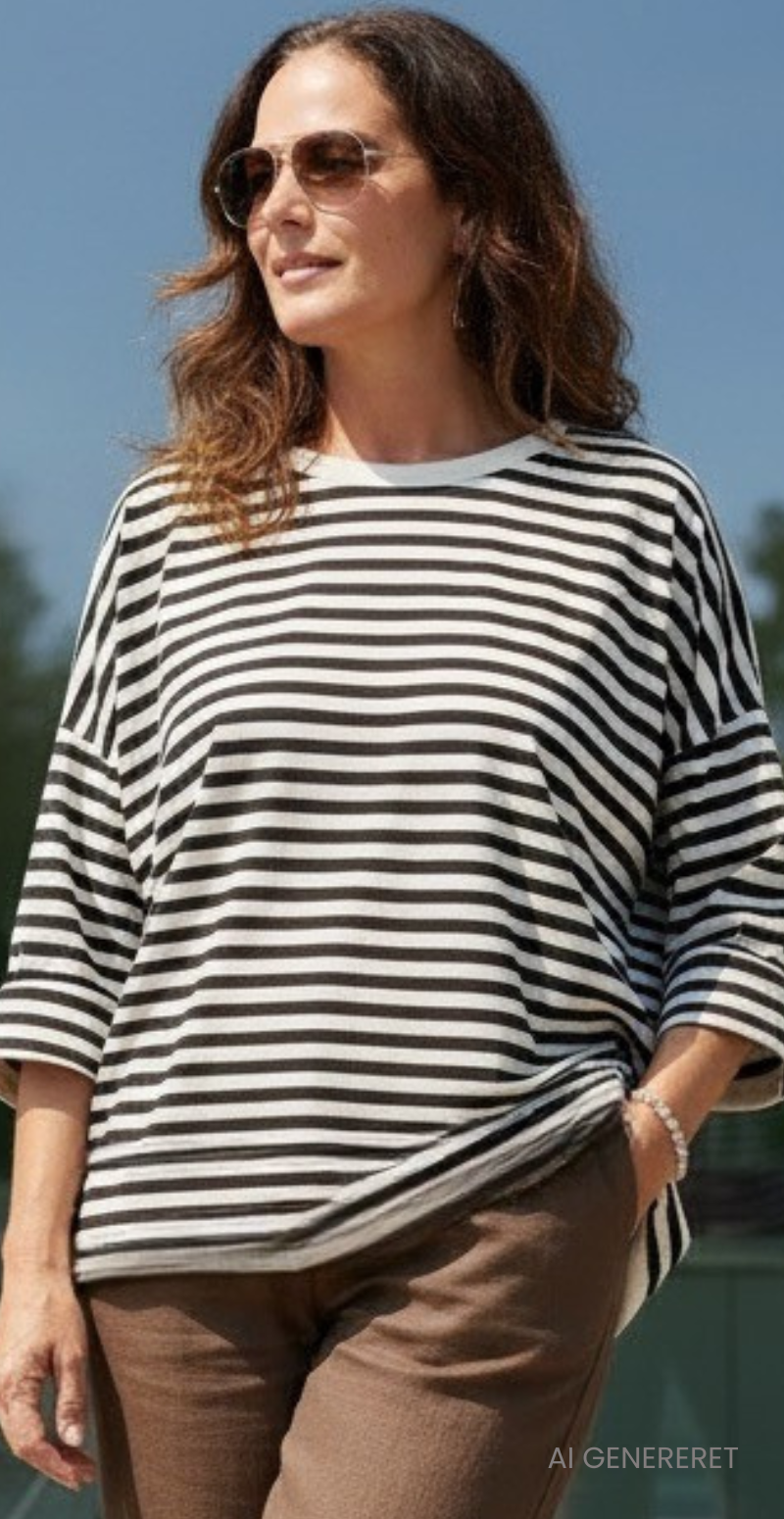 Zenia bluse med lange ærmer og striber old brown LikeLondon