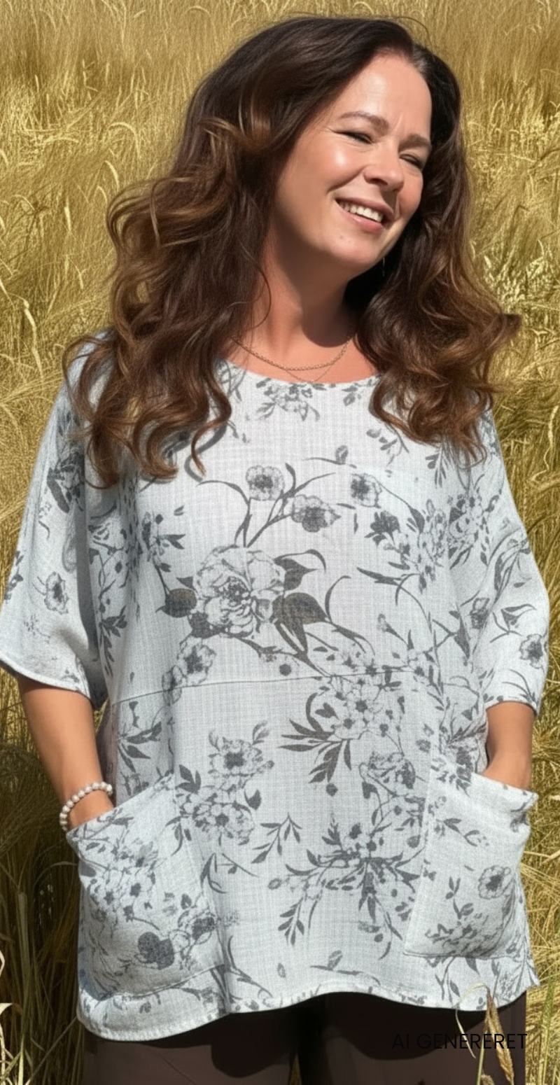My bluse med blomsterprint og lommer fortil hvid LikeLondon
