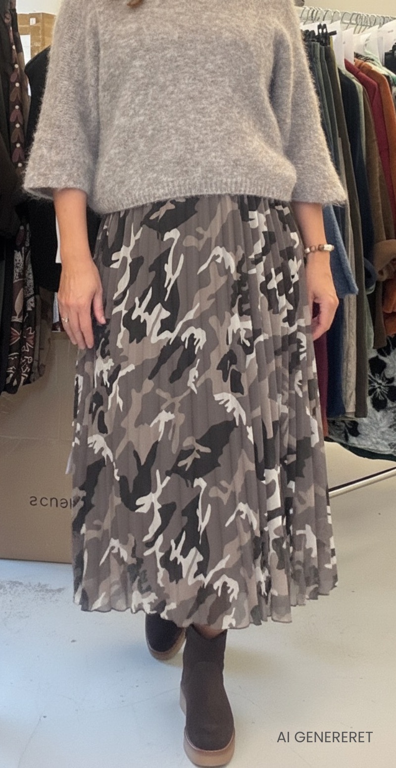 Robyn plisseret nederdel med camouflage print fango LikeLondon