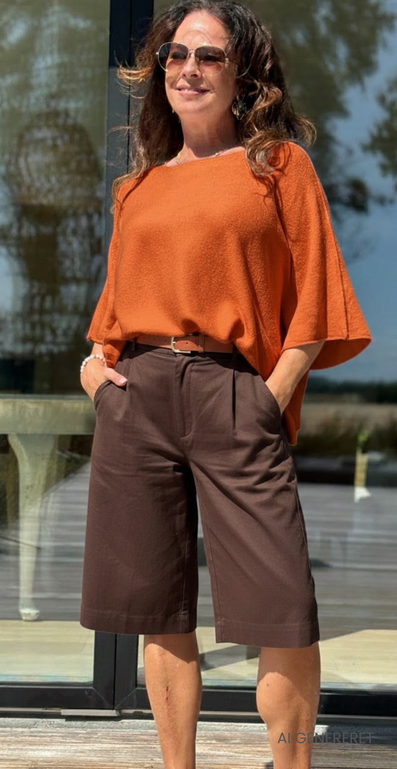 Elva strikbluse med vidde og 3/4 ærmer orange LikeLondon