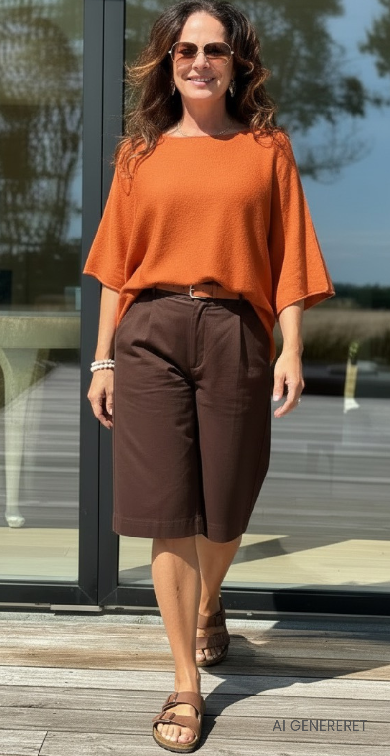 Elva strikbluse med vidde og 3/4 ærmer orange LikeLondon