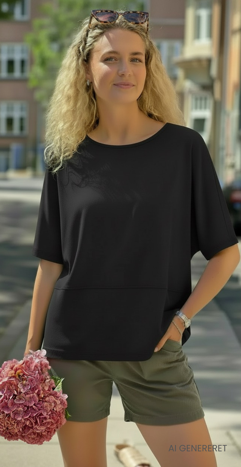 Elisa bluse med overskæring sort LikeLondon
