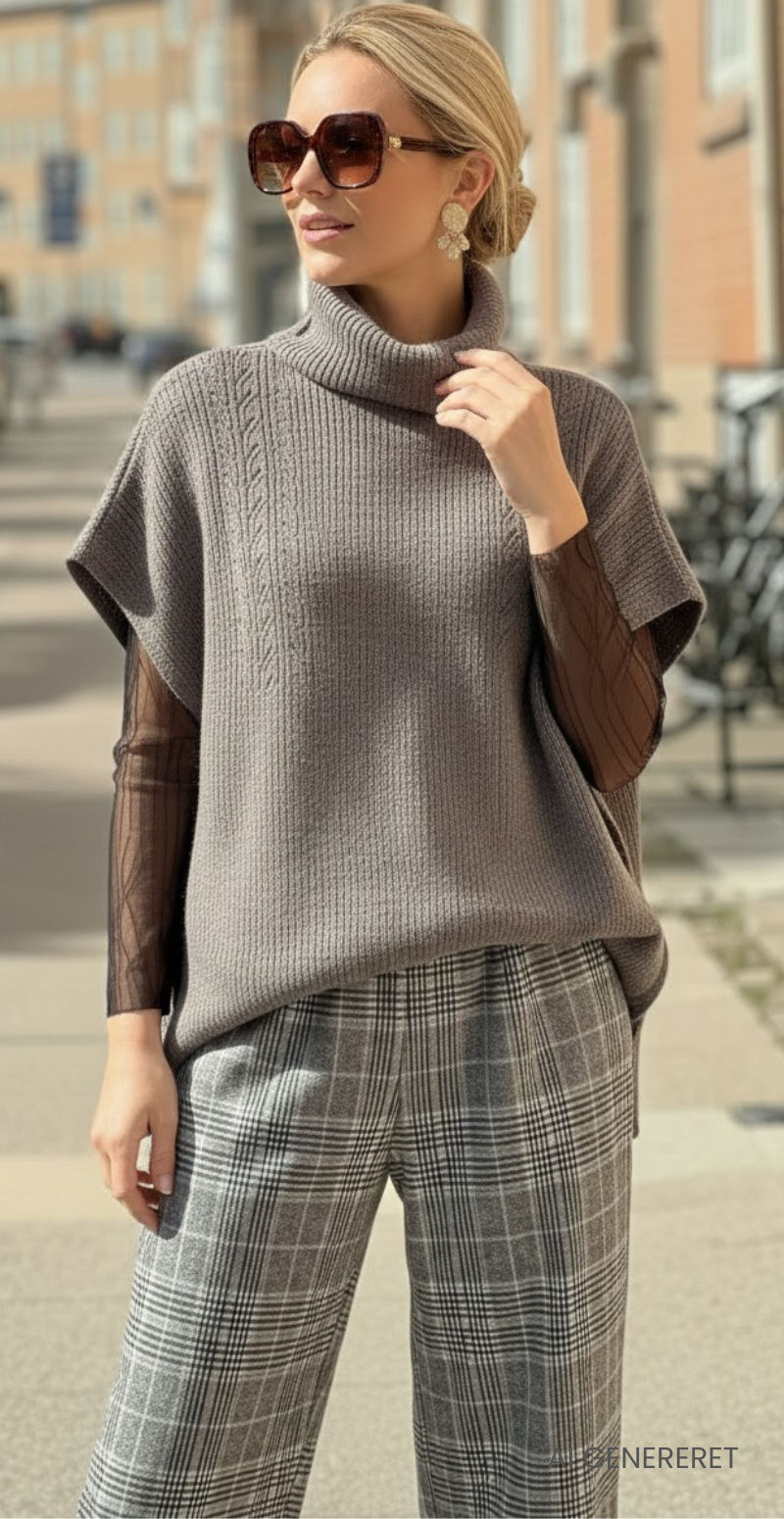 Vilko poncho med høj hals walnut melange b.young