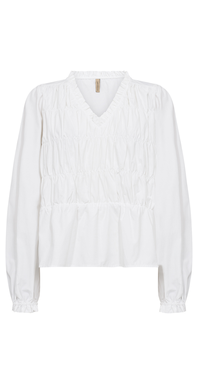 Celeste bluse med smock og v-hals hvid