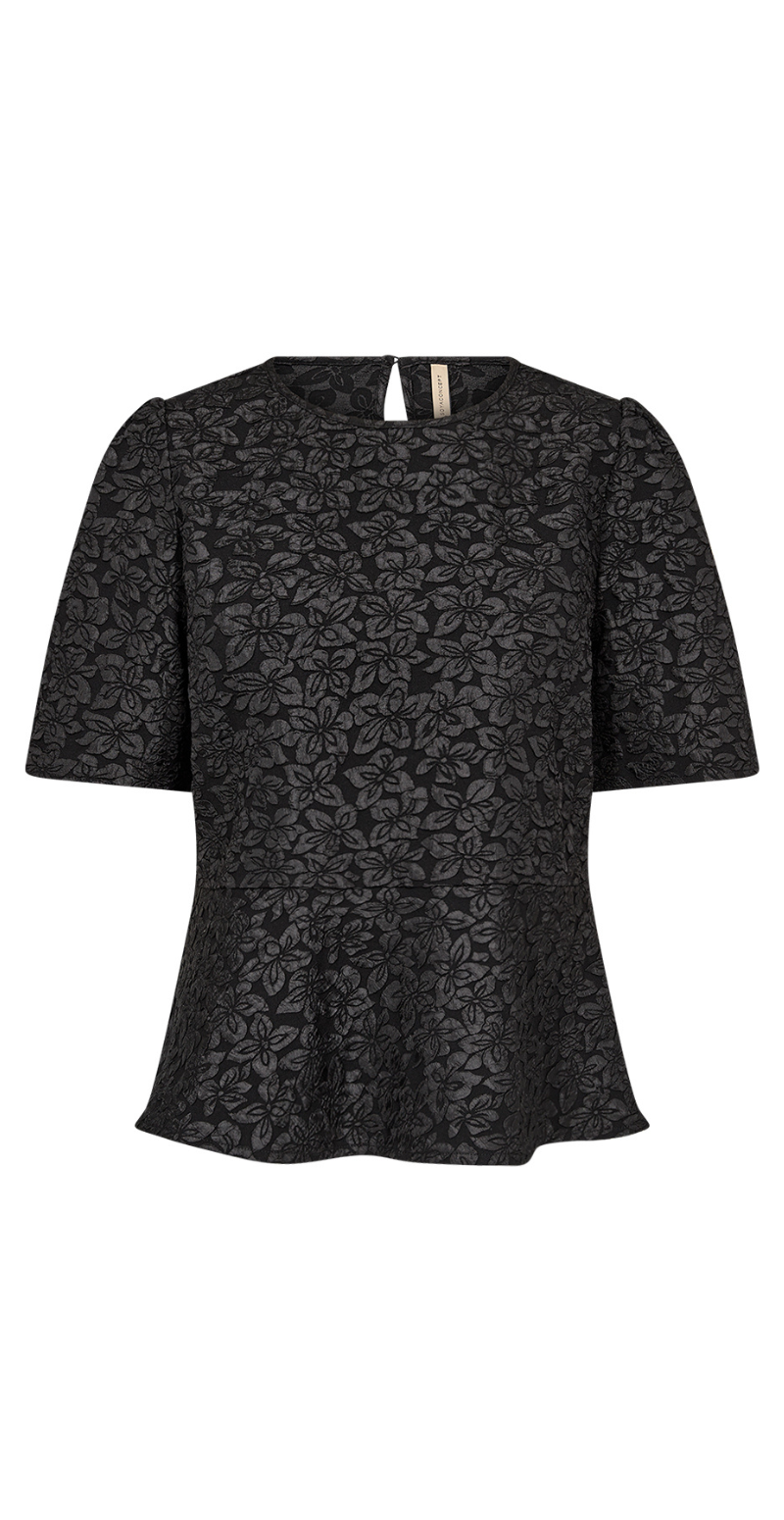 Gro bluse med peplum og blomsterprint sort