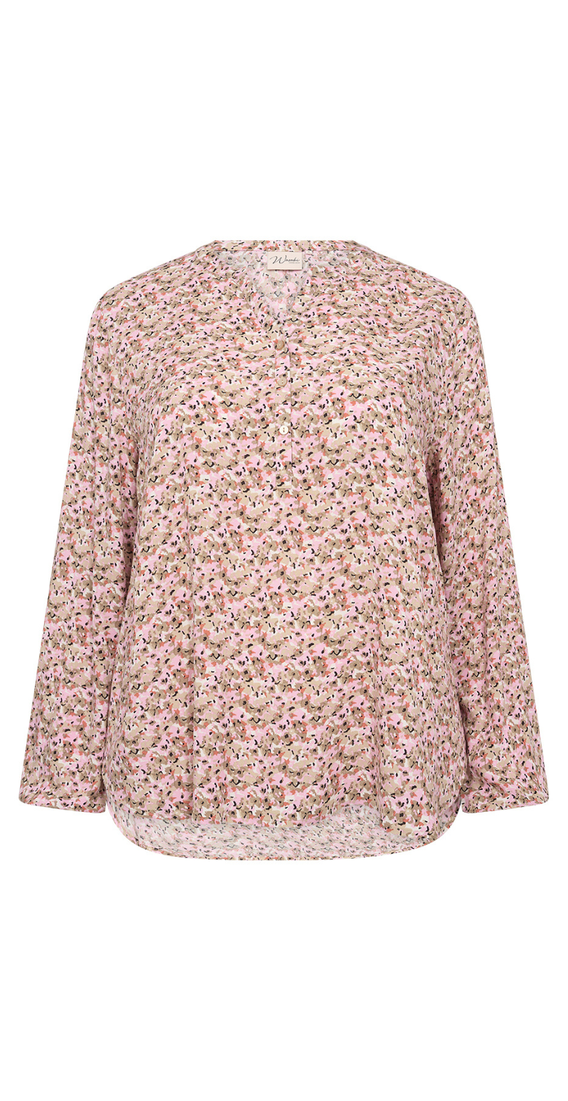 Bluse med split hals og print rosa