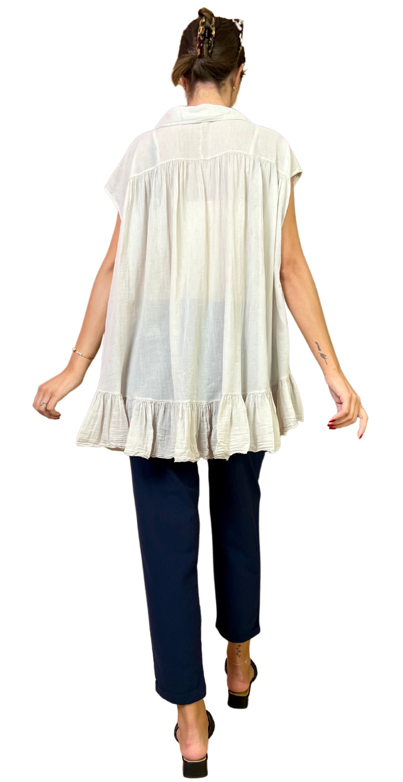 Puk bluse med peplum, skjortekrave og vidde beige bagfra