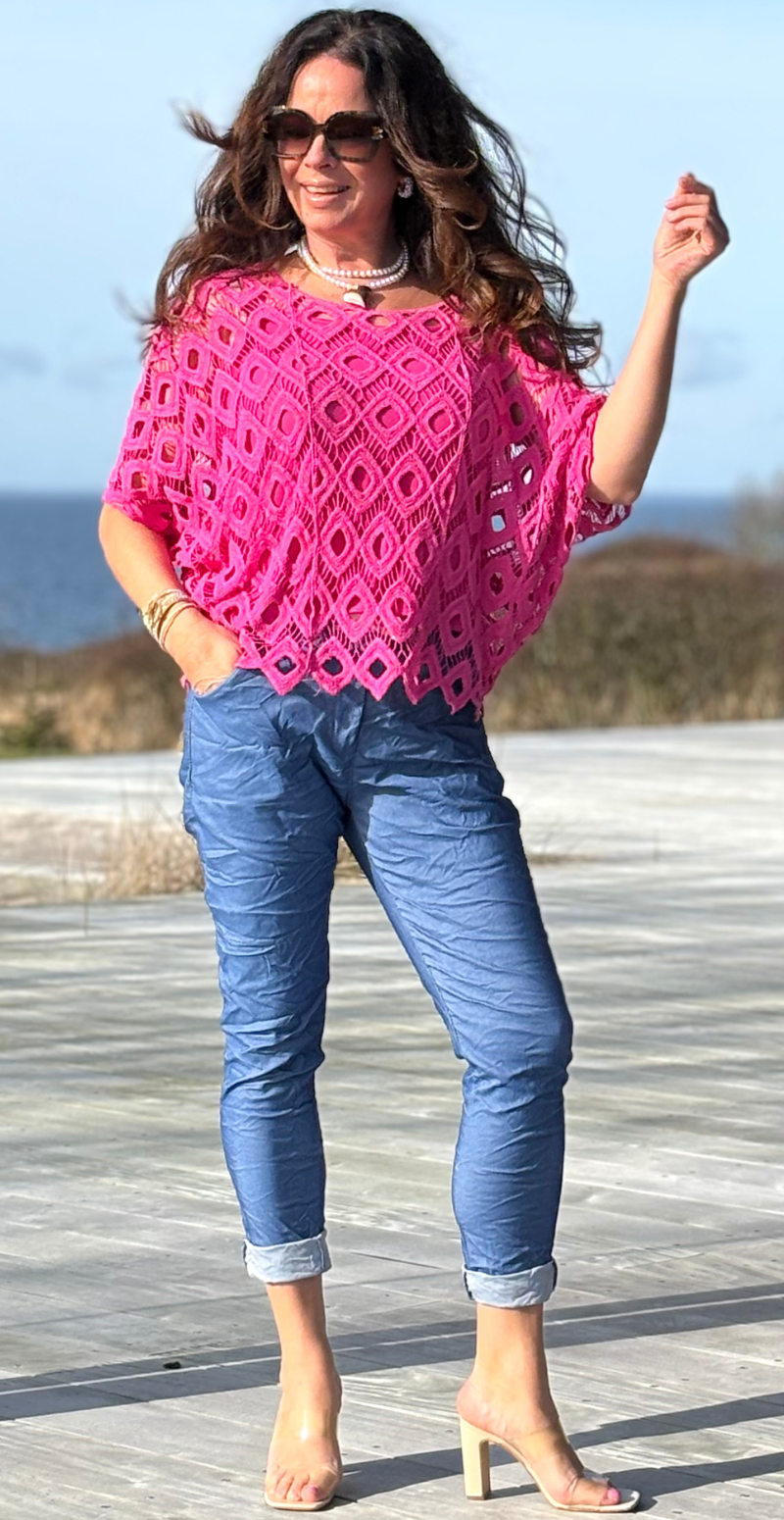 Michela hæklet bluse med indertop pink