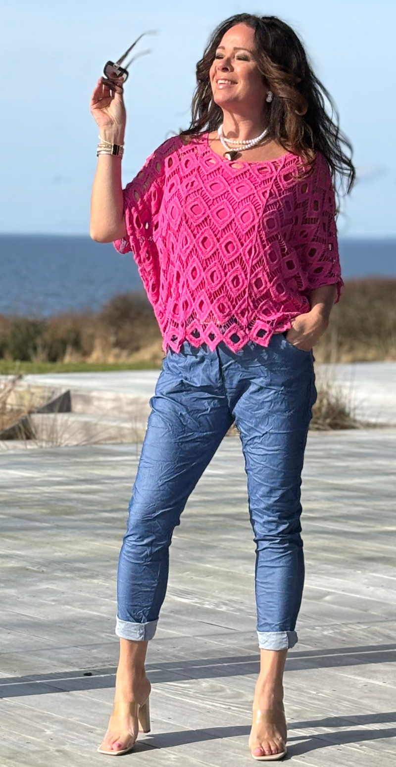 Michela hæklet bluse med indertop pink