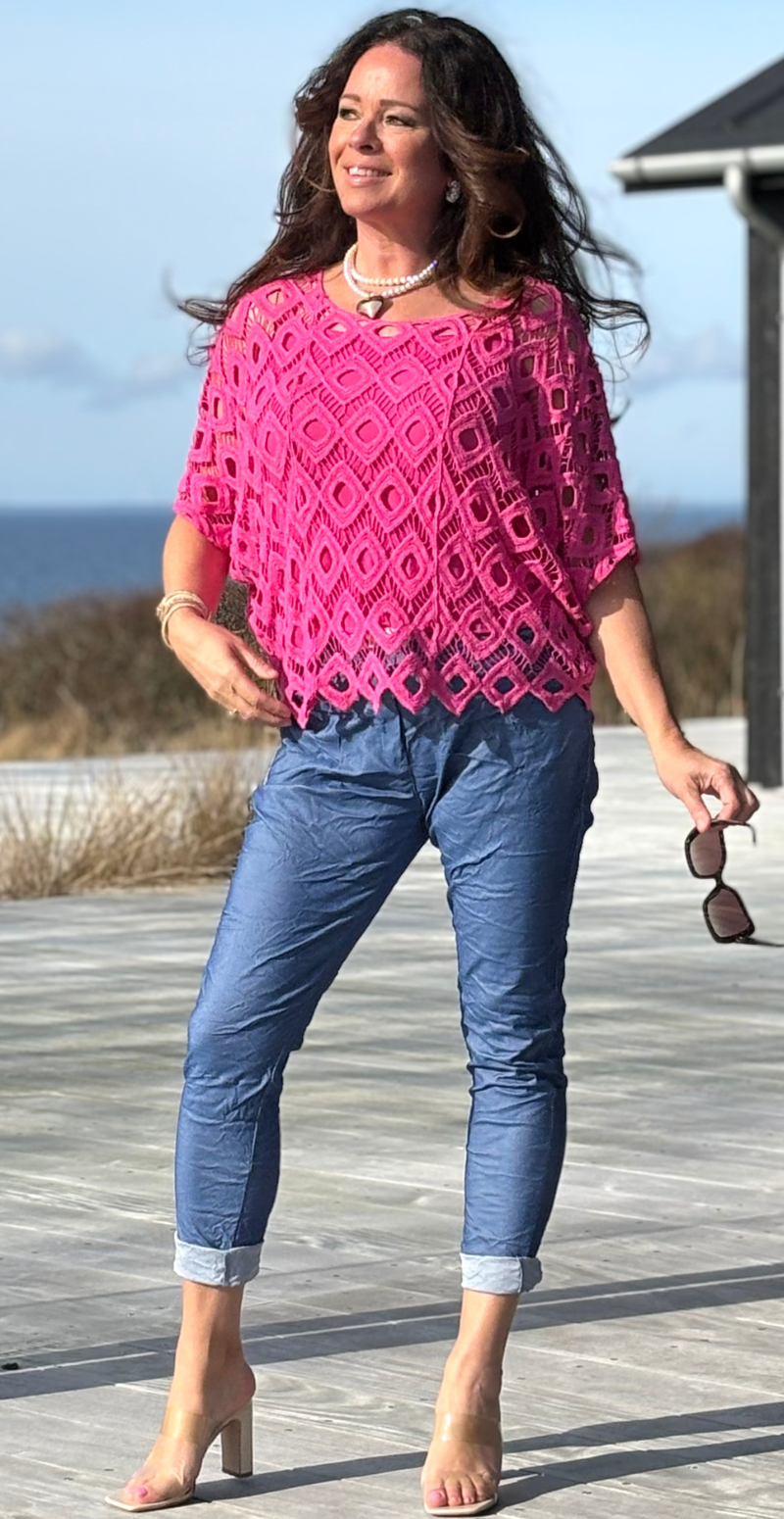 Michela hæklet bluse med indertop pink