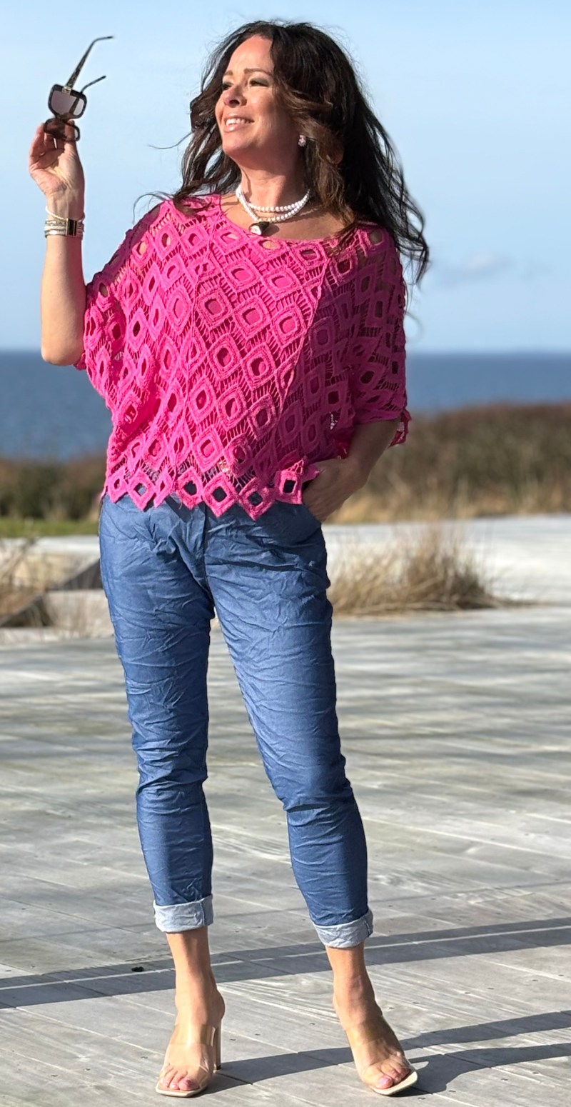 Michela hæklet bluse med indertop pink