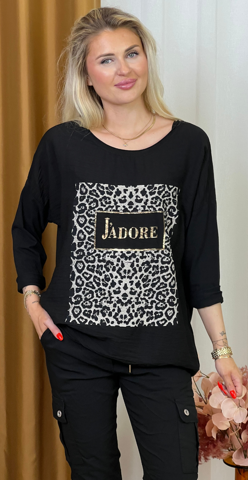 Christel bluse med leoprint J'adore sort