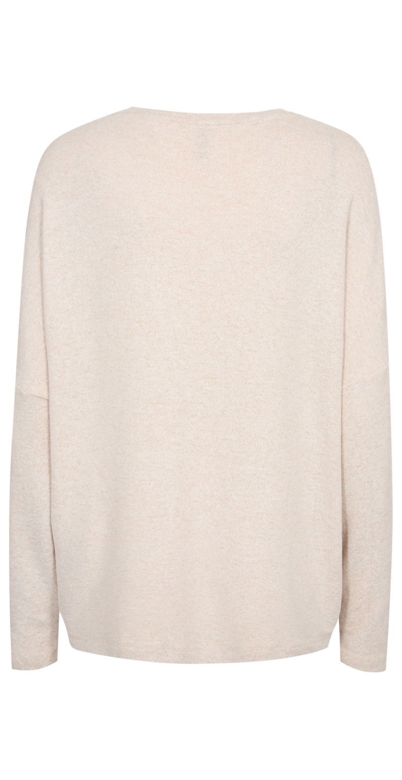 Olivia strikbluse med rund hals creme