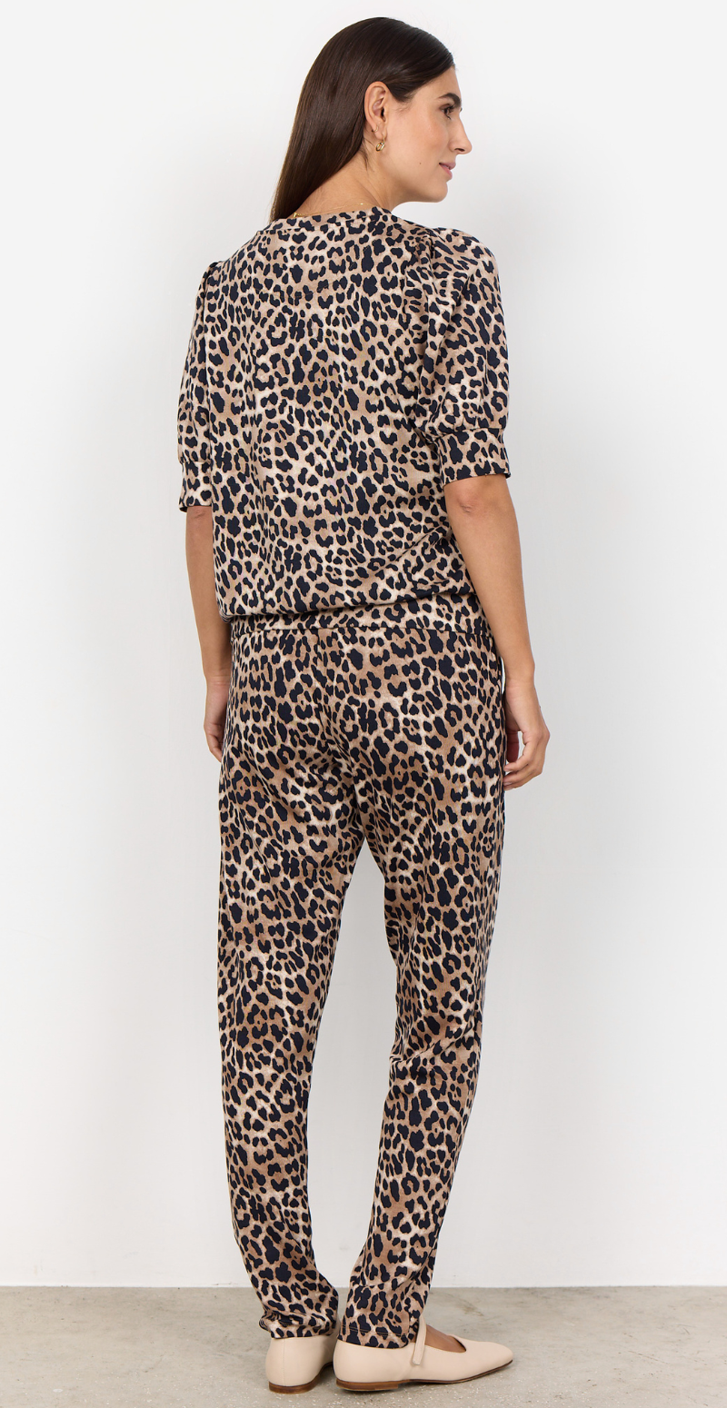 Bree bluse med leopardprint camel