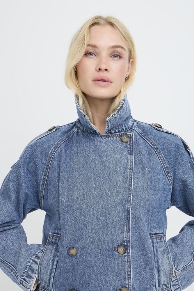 Citan denim trenchcoat med knapper og lommer mid blue denim b.young