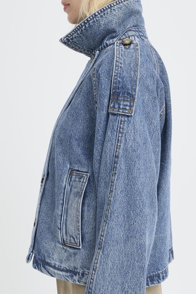 Citan denim trenchcoat med knapper og lommer mid blue denim b.young