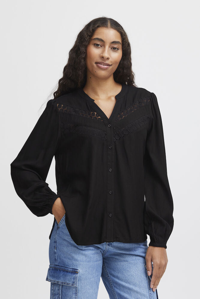 Habine bluse med v-halsudskæring sort b.young