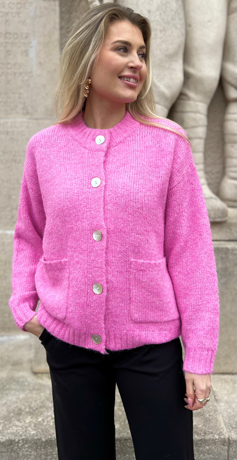 Louisa cardigan med perlemorsknapper pink