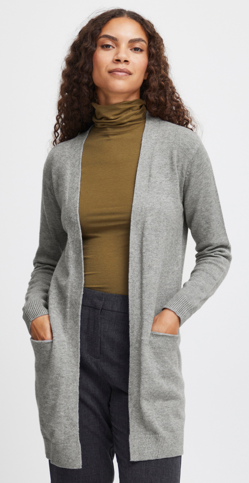 Cardigan i strik mid grey melange