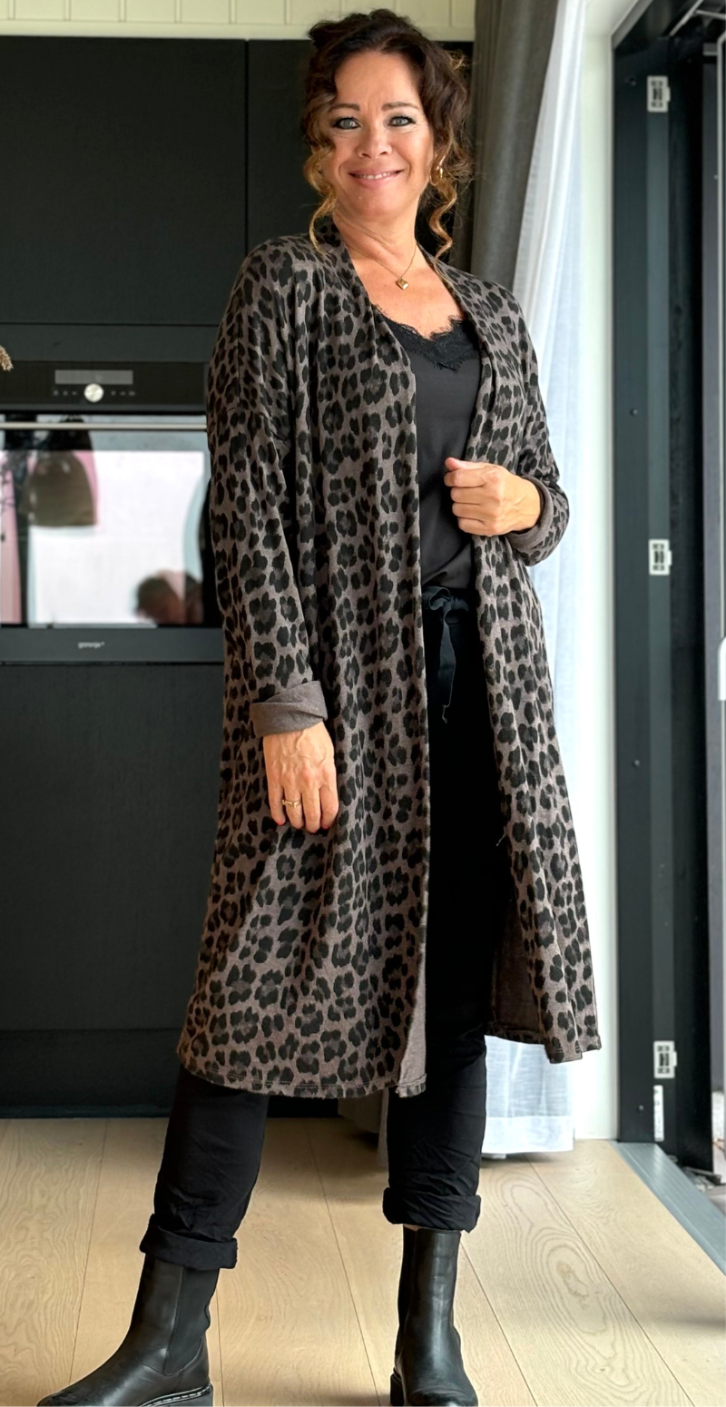 Bella uld cardigan med leopardprint i brun