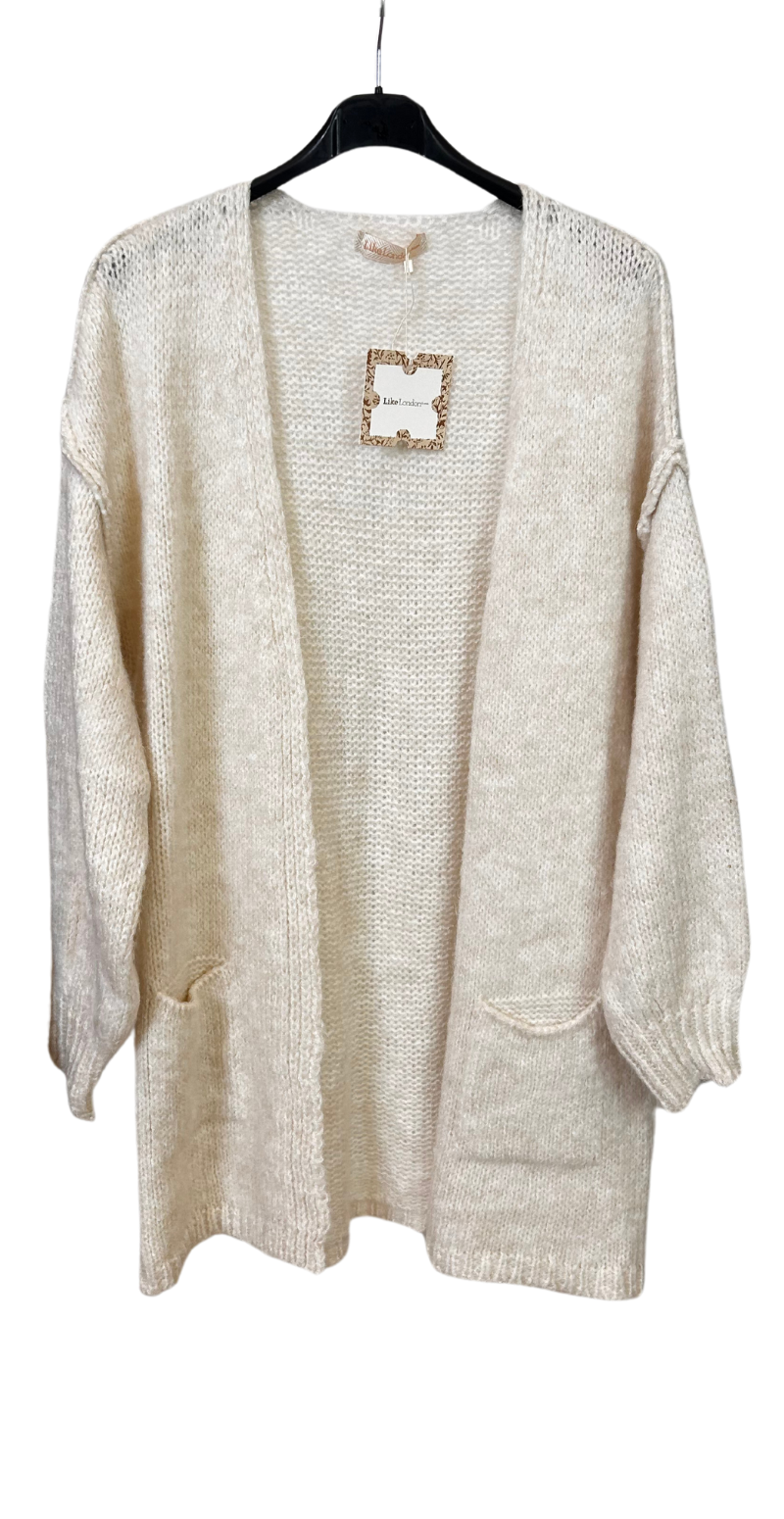 Malou uld cardigan med lommer creme LikeLondon