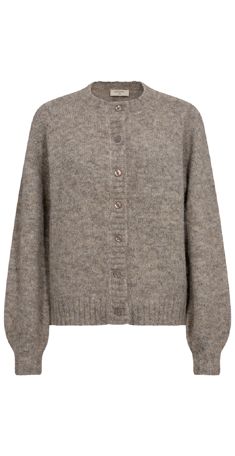 Kort strik cardigan sand forfra