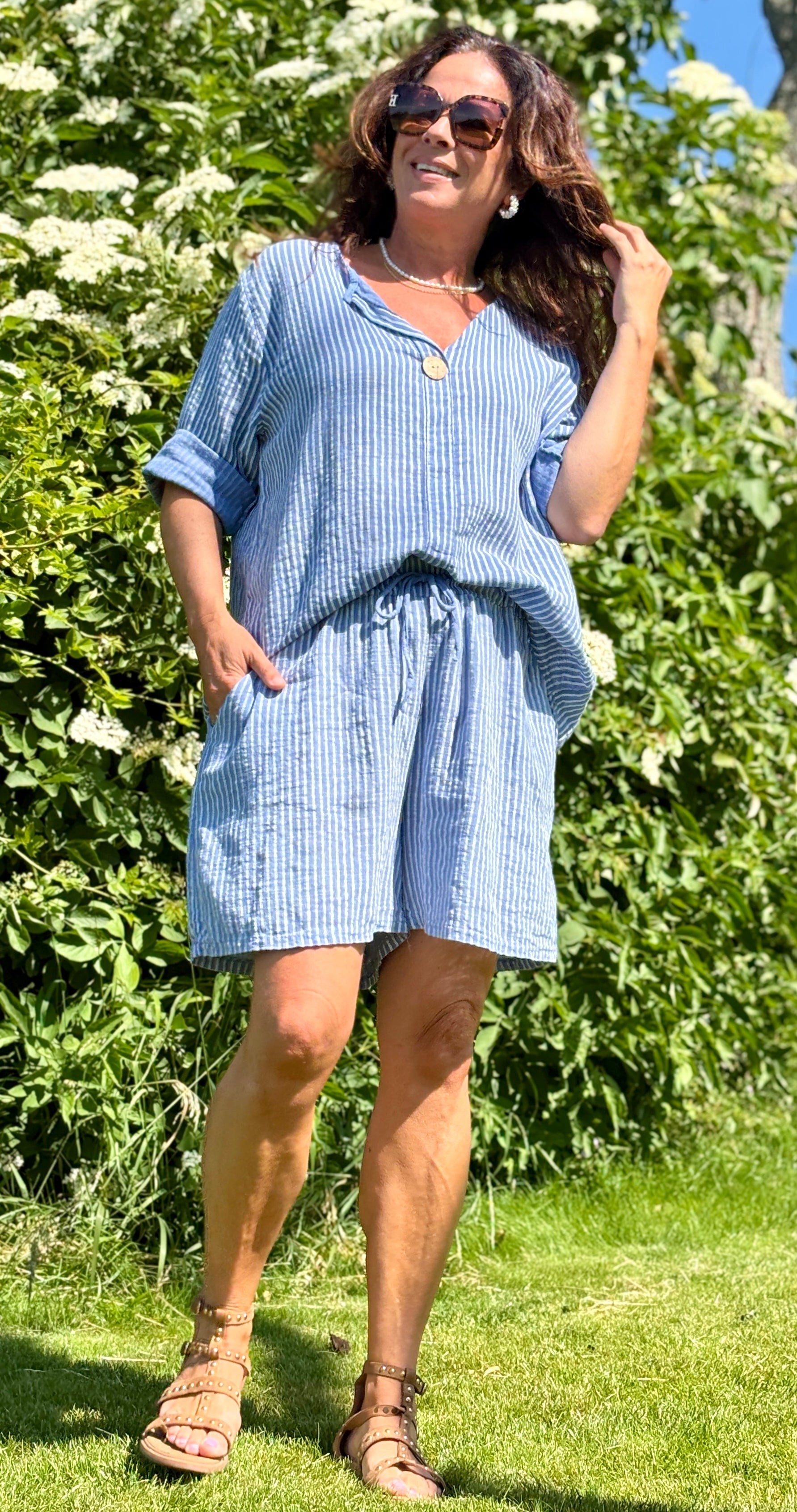 Forudbestil uge 27 Elise stribet shorts denim LikeLondon