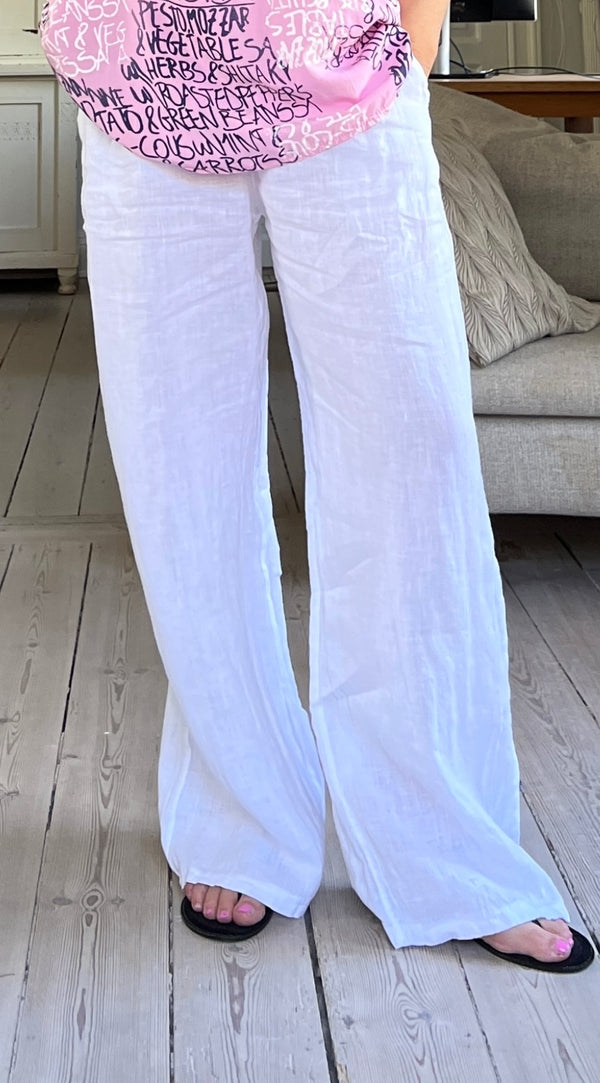 Lilli hørbukser med lommer og elastik i taljen hvid Likelondon