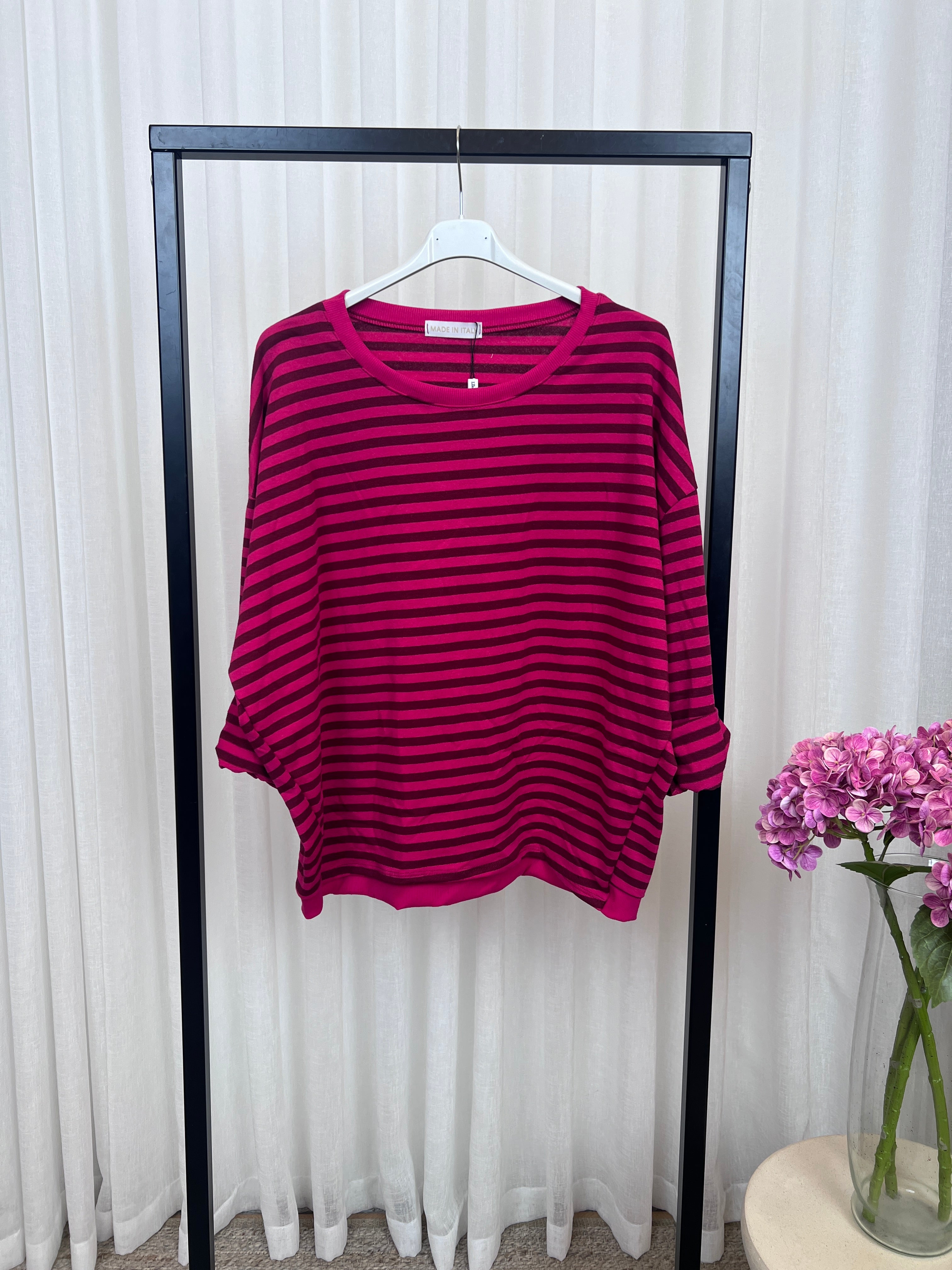 Zenia bluse med lange ærmer og striber wine red/peach red LikeLondon