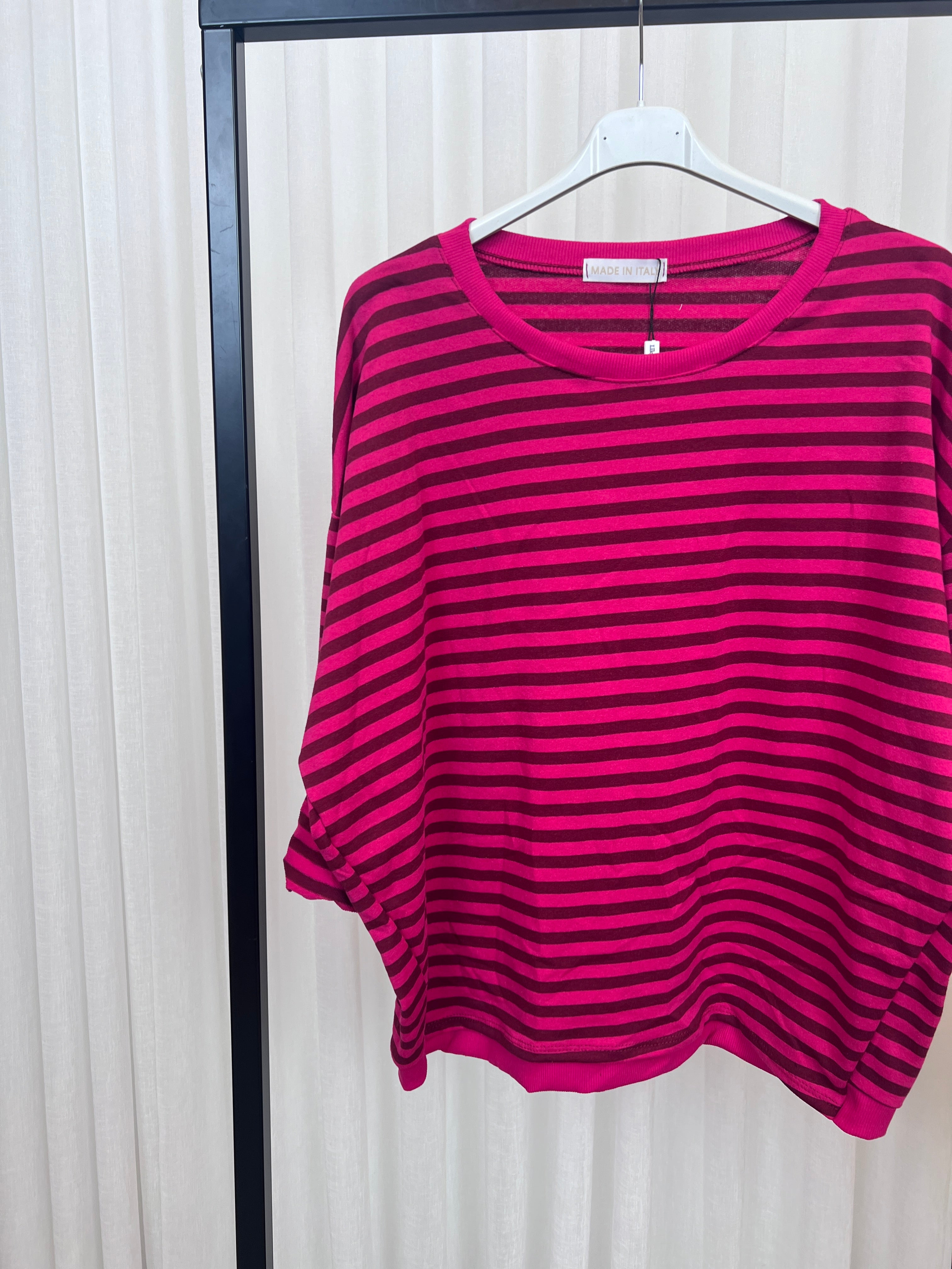Zenia bluse med lange ærmer og striber wine red/peach red LikeLondon