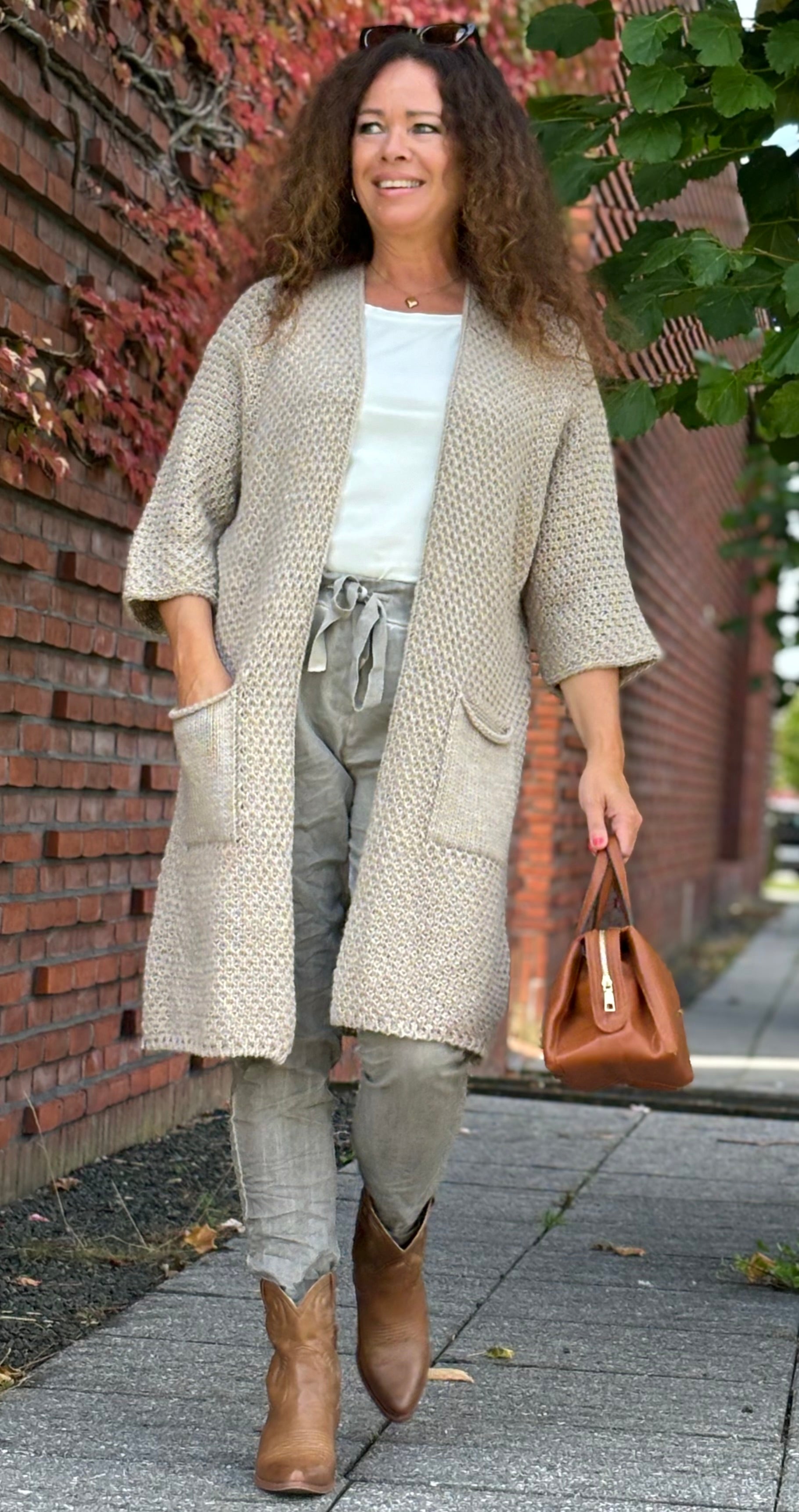 Candy strik cardigan med lommer mocca Likelondon