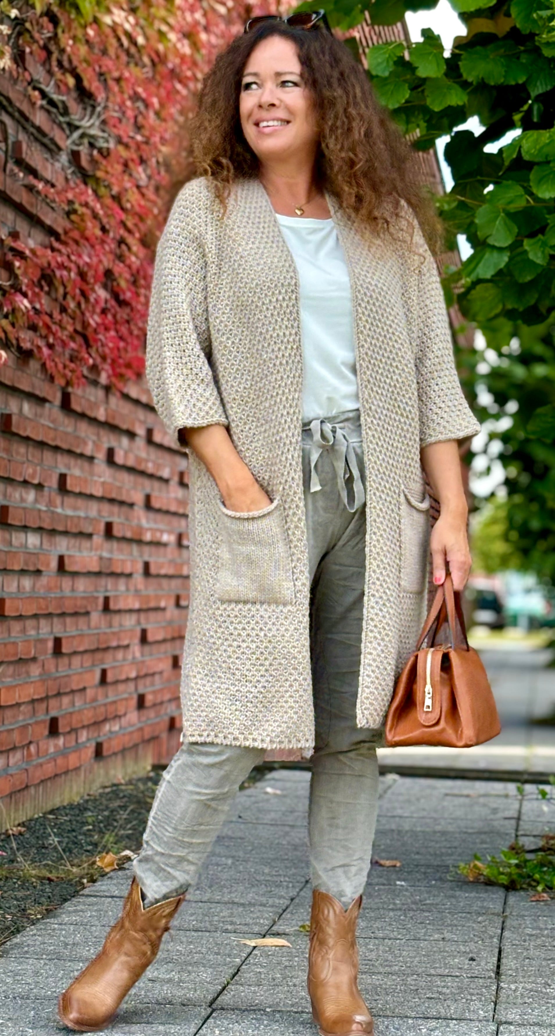 Candy strik cardigan med lommer mocca Likelondon