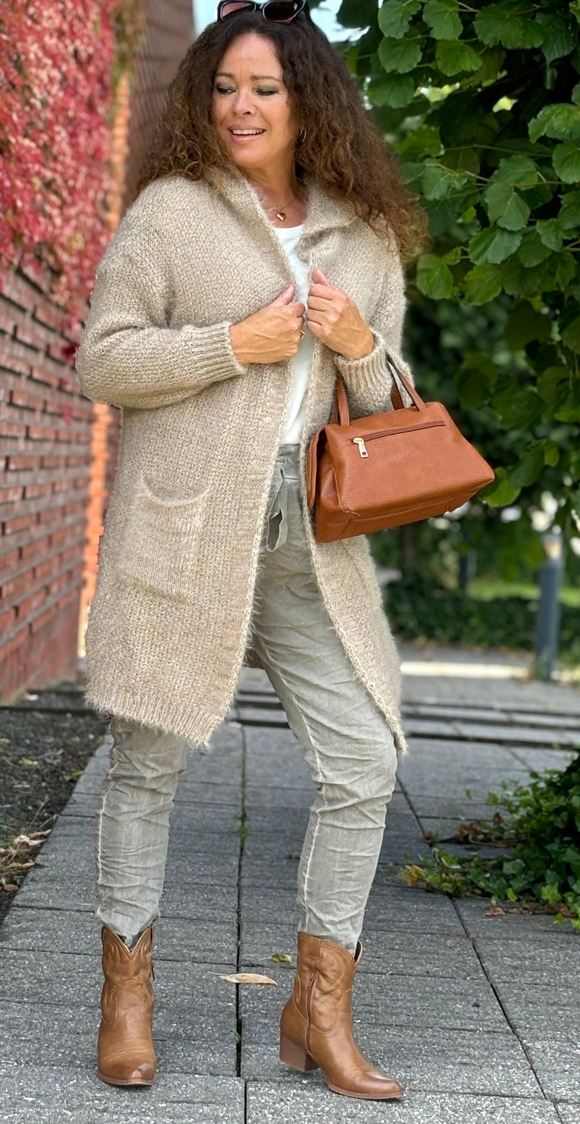 Lexa strik cardigan med hætte mocca Likelondon