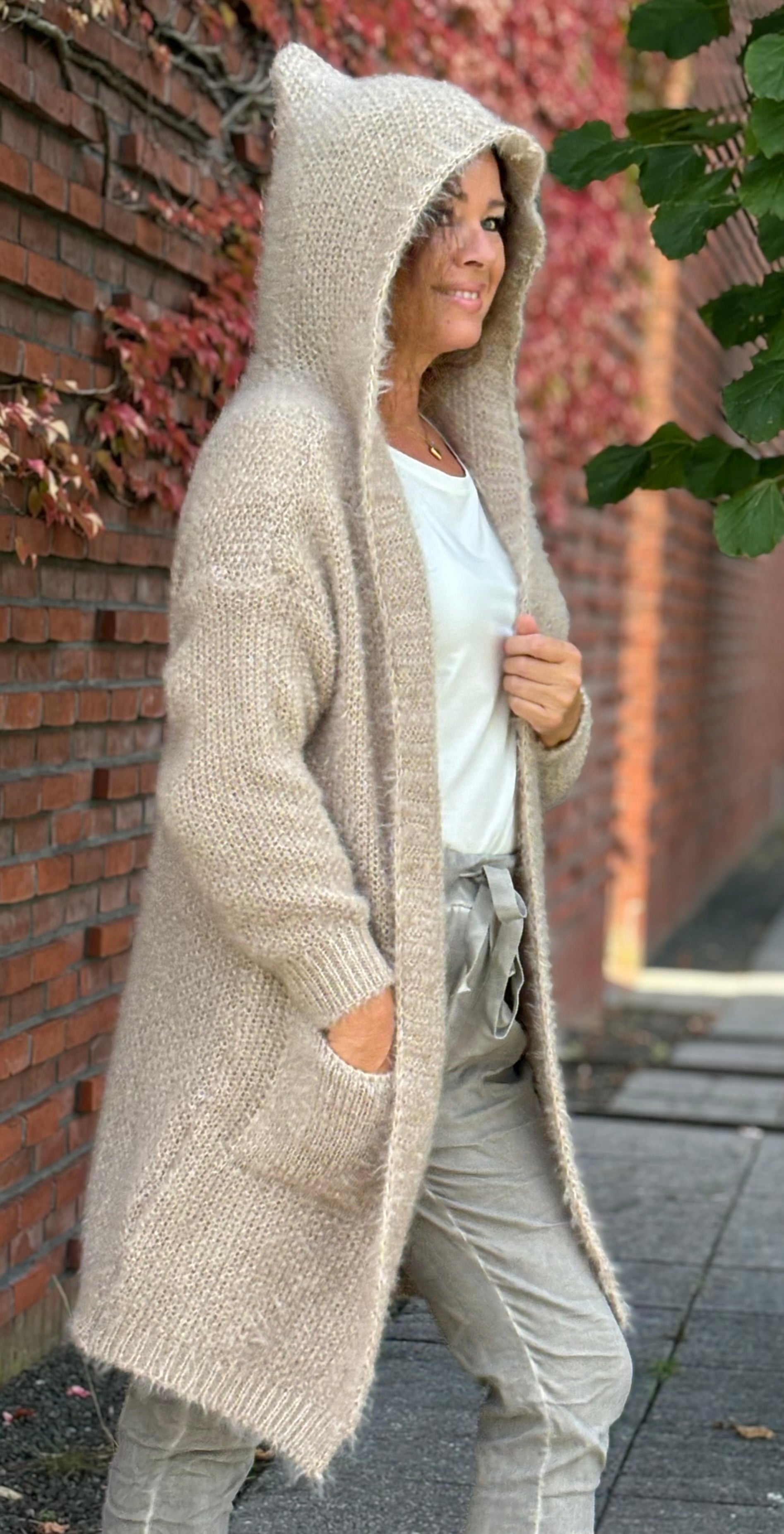 Lexa strik cardigan med hætte mocca Likelondon