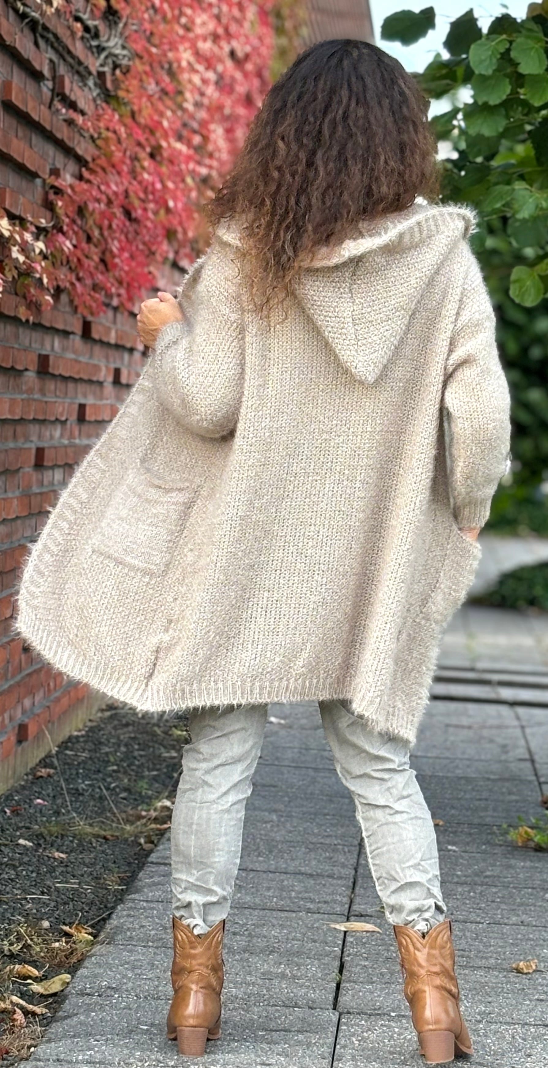 Lexa strik cardigan med hætte mocca Likelondon