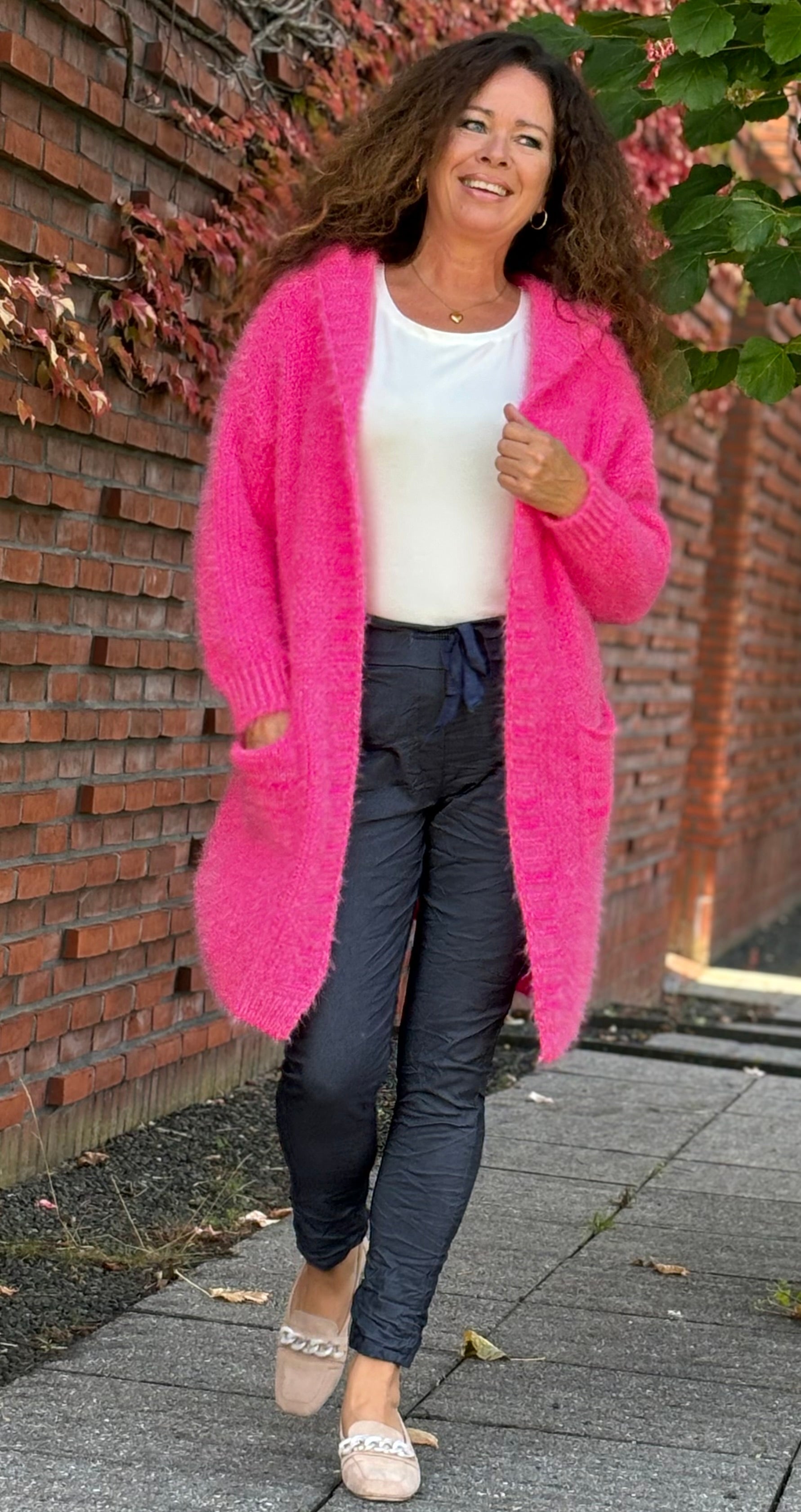 Lexa strik cardigan med hætte pink Likelondon