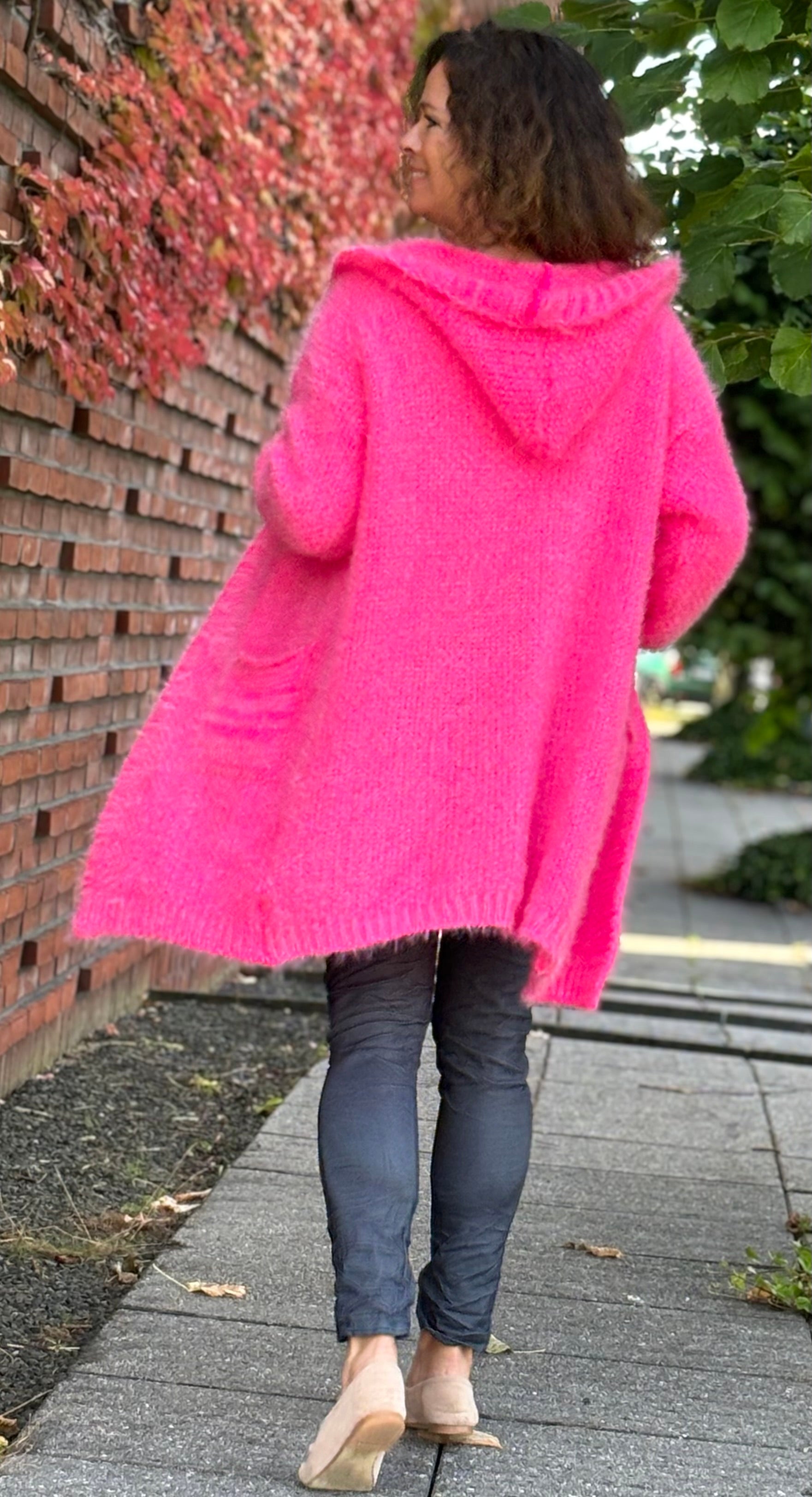 Lexa strik cardigan med hætte pink Likelondon