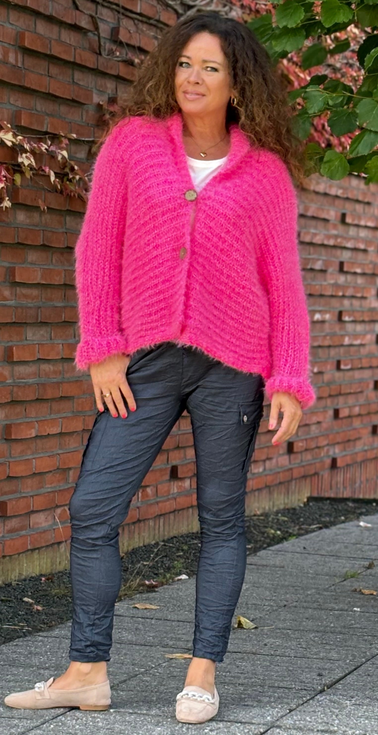 Signe strik cardigan med træknapper pink Likelondon