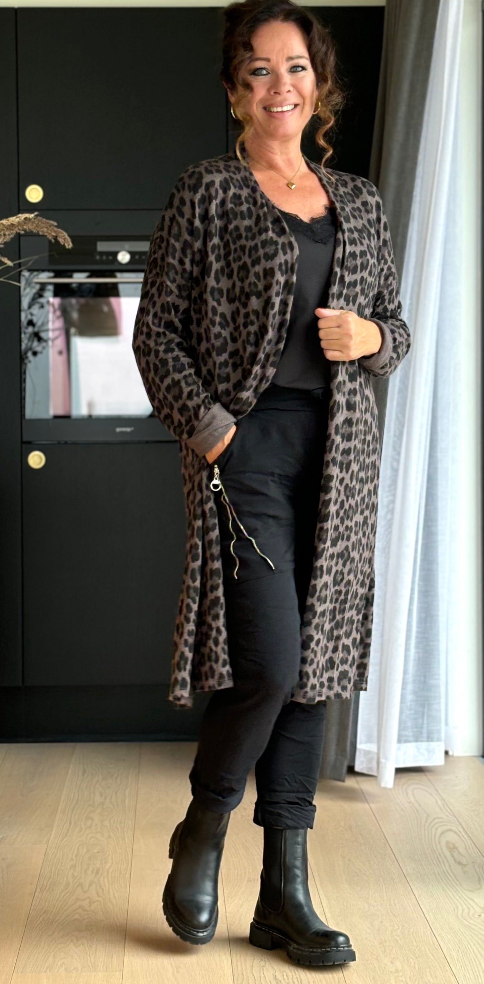 Bella leopard uld cardigan brun LikeLondon