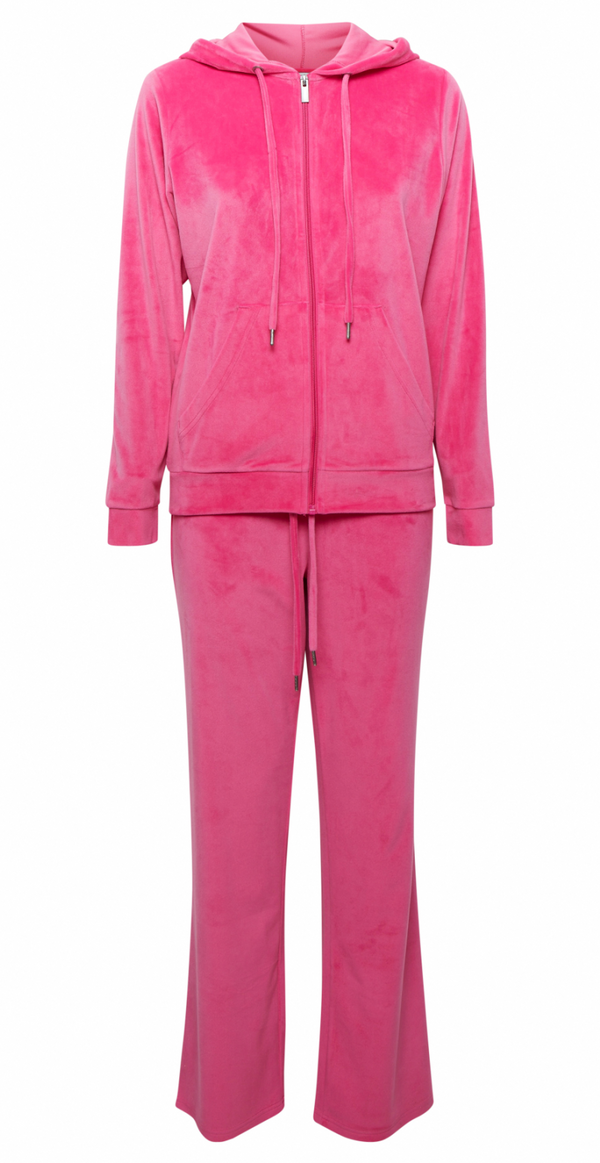 Velour sæt med bukser og cardigan very berry