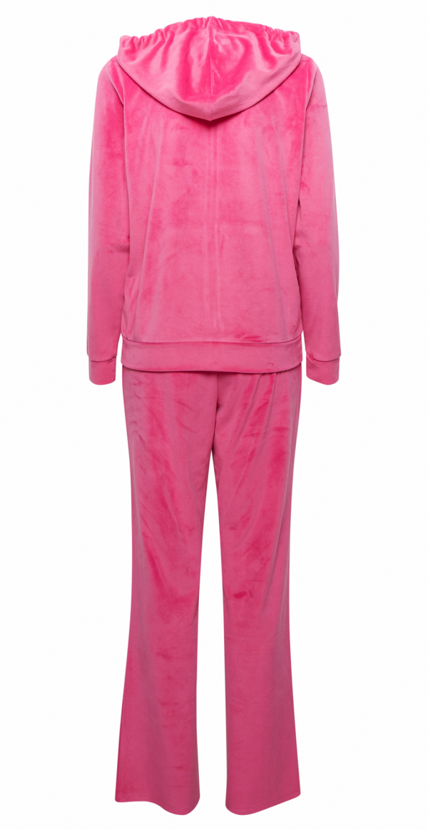 Velour sæt med bukser og cardigan very berry