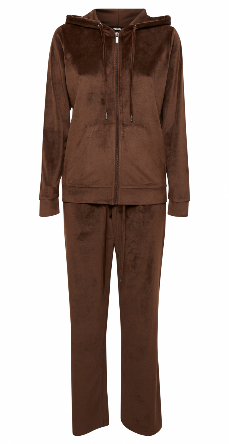 Velour sæt med bukser og cardigan chicory coffee