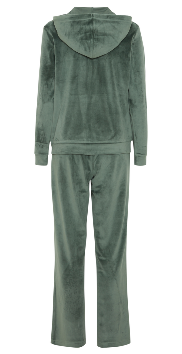 Velour sæt med bukser og cardigan cilantro