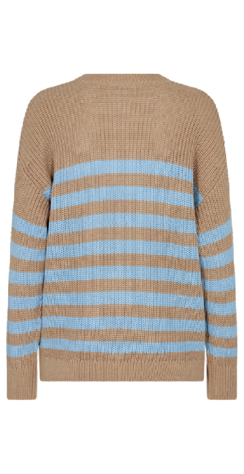 Stribet strik pullover desert taupe w. chambray