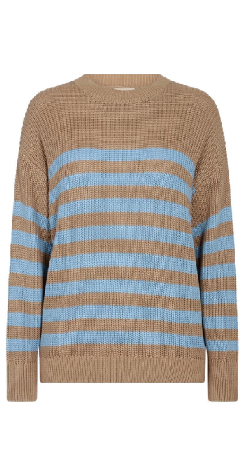 Stribet strik pullover desert taupe w. chambray